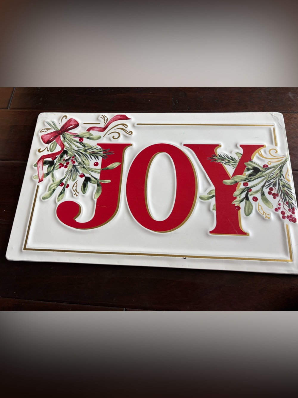 Ashland Red and White JOY Holiday Wall Plaque with Greenery